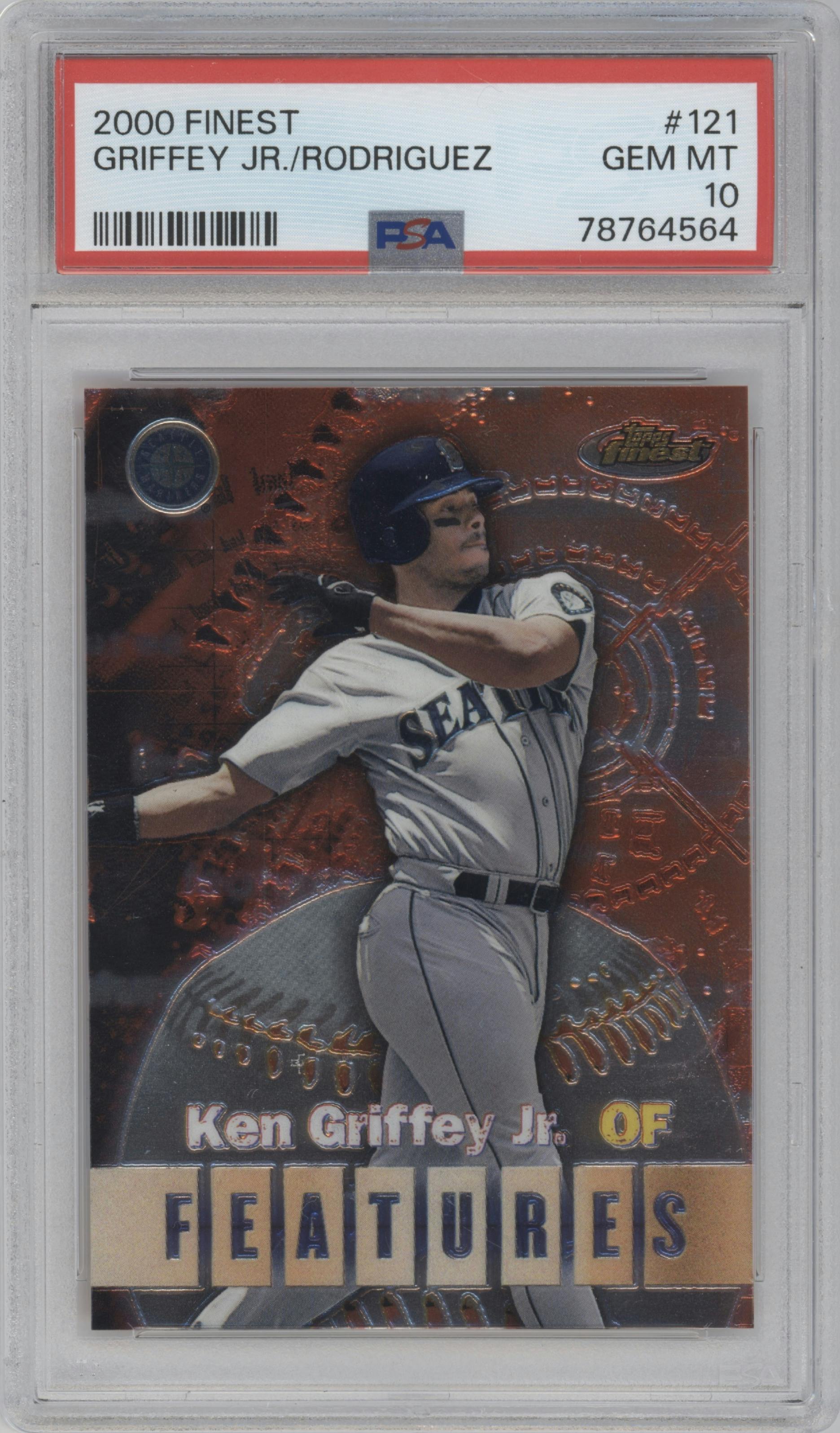 Ken Griffey Jr./Alex Rodriguez from the 2000 Topps Finest set graded by PSA and given an overall grade of 10.