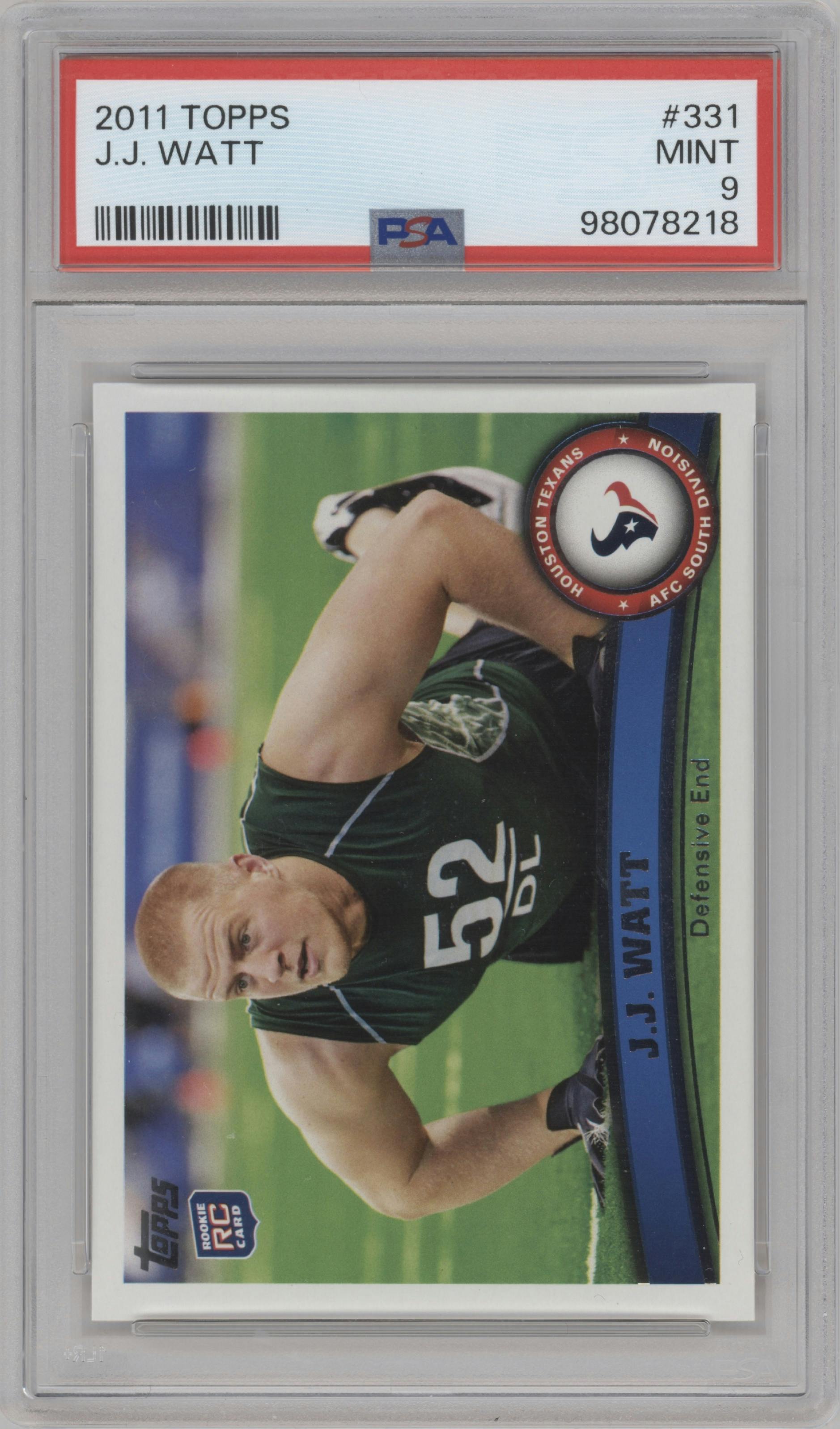 J.J. Watt from the 2011 Topps set graded by PSA and given an overall grade of 9.