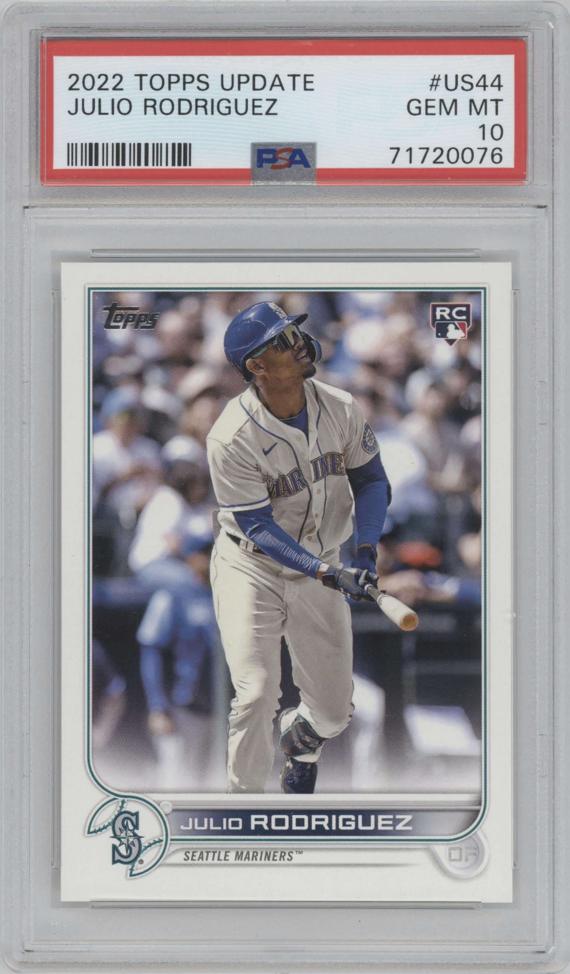 Julio Rodriguez from the 2022 Topps Update  set graded by PSA and given an overall grade of 10.