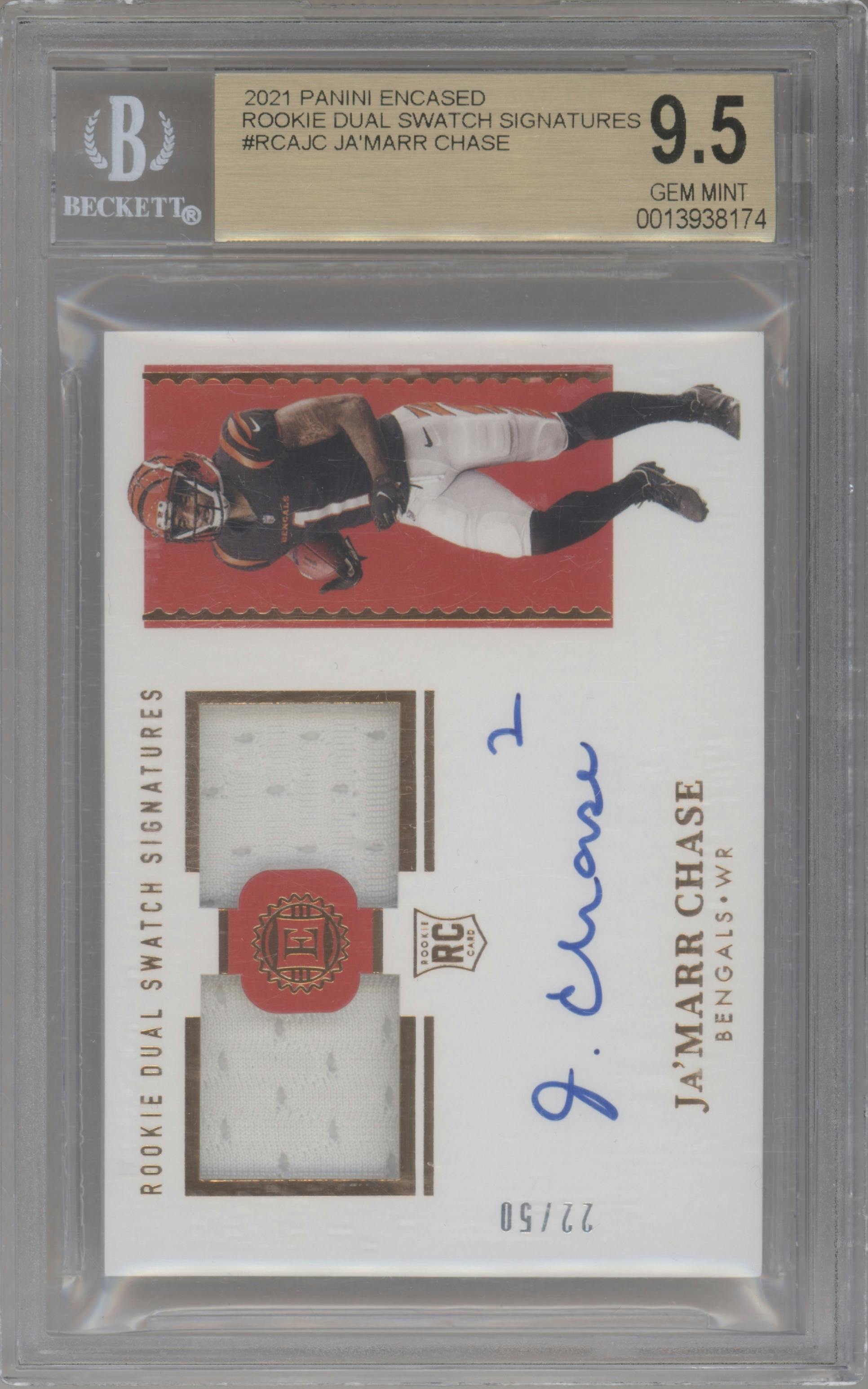 Ja'Marr Chase from the 2021 Panini Encased set graded by Beckett and given an overall grade of 9.5.