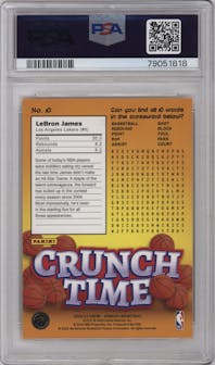 LeBron James from the 2022-23 Panini Donruss set featuring a Gold Press Proof parallel graded by PSA and given an overall grade of 9.