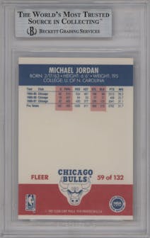 Michael Jordan from the 1987-88 Fleer set graded by Beckett and given an overall grade of 8.5.