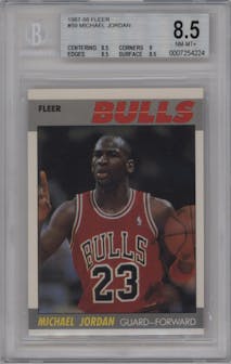 Michael Jordan from the 1987-88 Fleer set graded by Beckett and given an overall grade of 8.5.