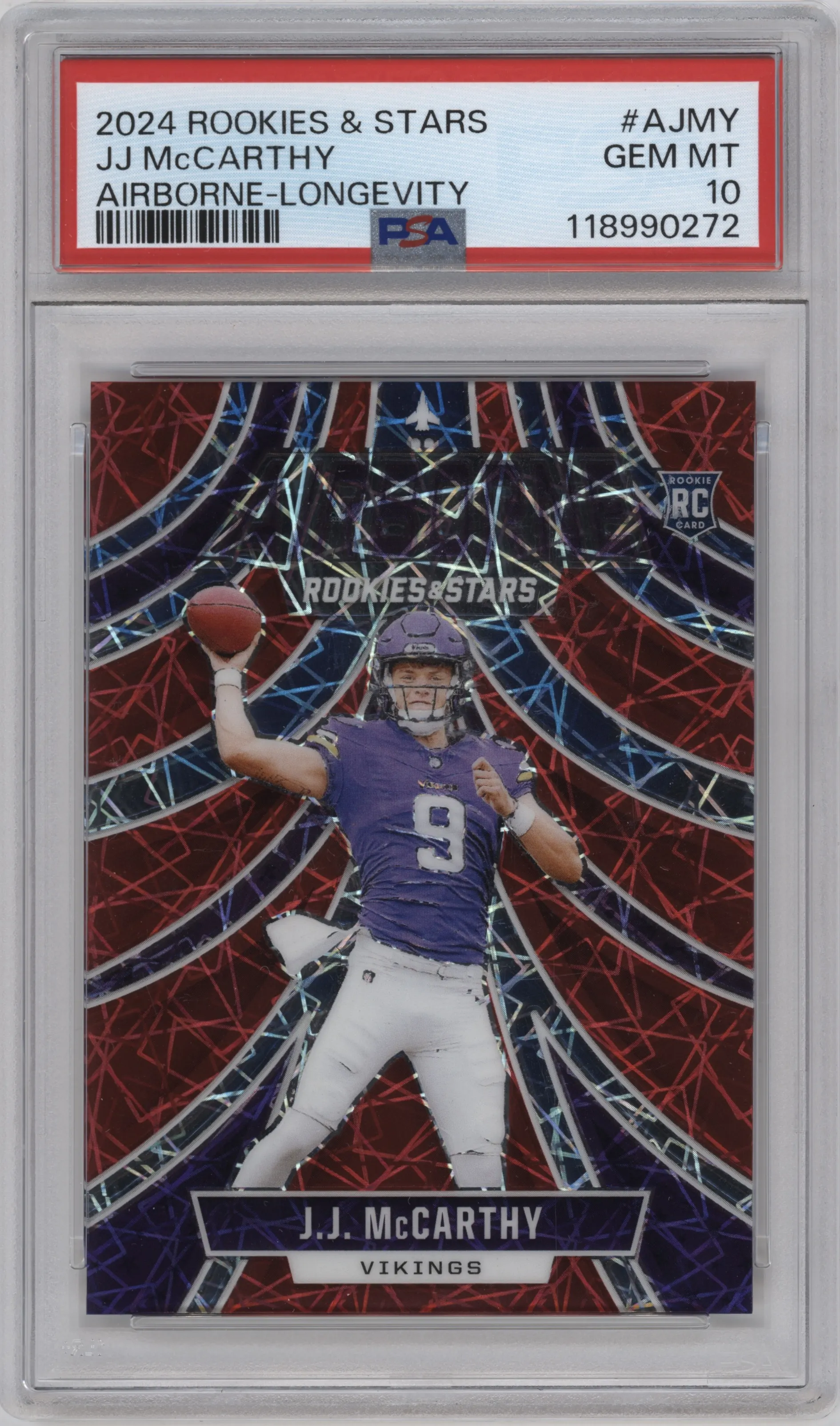 2024 Panini Rookies & Stars Airborne J.J. McCarthy Longevity PSA 10
