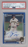 Tyler Black from the 2021 Bowman Draft set featuring a Blue Refractor parallel graded by PSA and given an overall grade of 9.