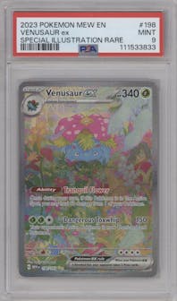 Venusaur ex from the 2023 Pokemon SV set graded by PSA and given an overall grade of 9.