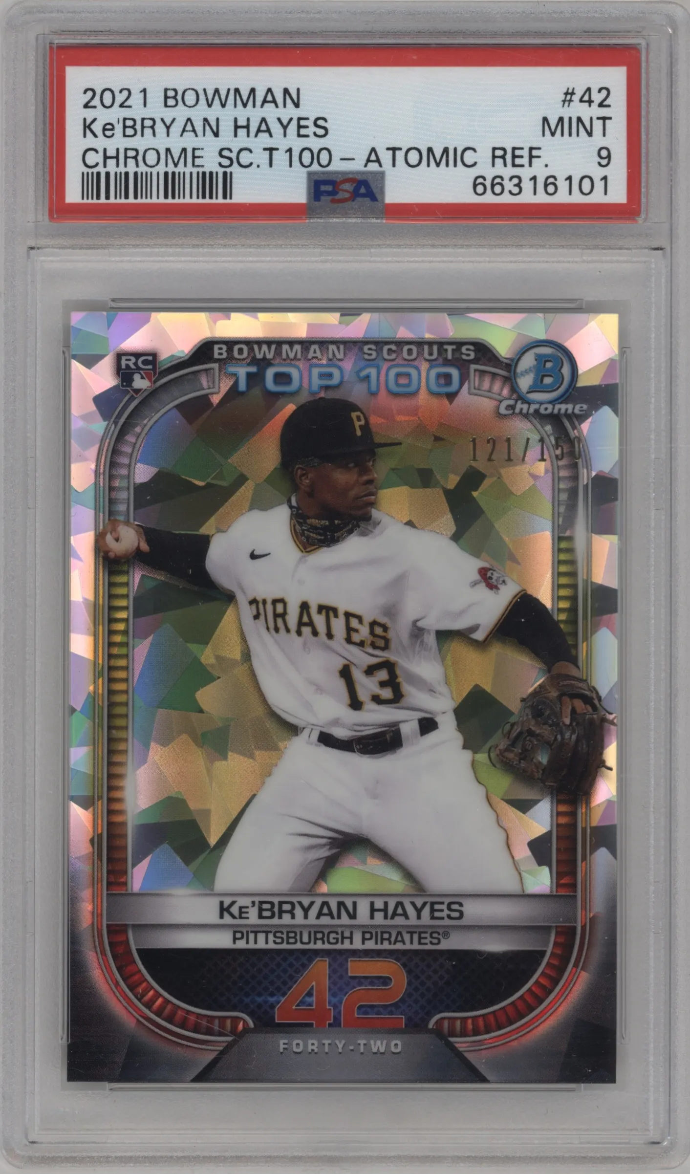 2021 Bowman Scout's Top 100 Ke'Bryan Hayes Atomic Refractor PSA 9