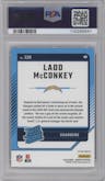 Ladd McConkey from the 2024 Donruss set featuring a Red Pandora parallel graded by PSA and given an overall grade of 10.
