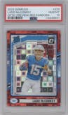 Ladd McConkey from the 2024 Donruss set featuring a Red Pandora parallel graded by PSA and given an overall grade of 10.