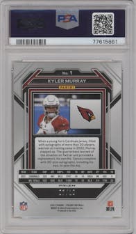 Kyler Murray from the 2022 Panini Prizm set featuring a Gold Shimmer parallel graded by PSA and given an overall grade of 9.