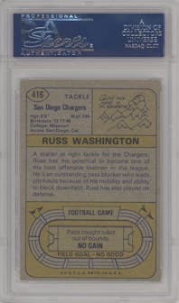 Russ Washington from the 1974 Topps set graded by PSA and given an overall grade of 8.5.