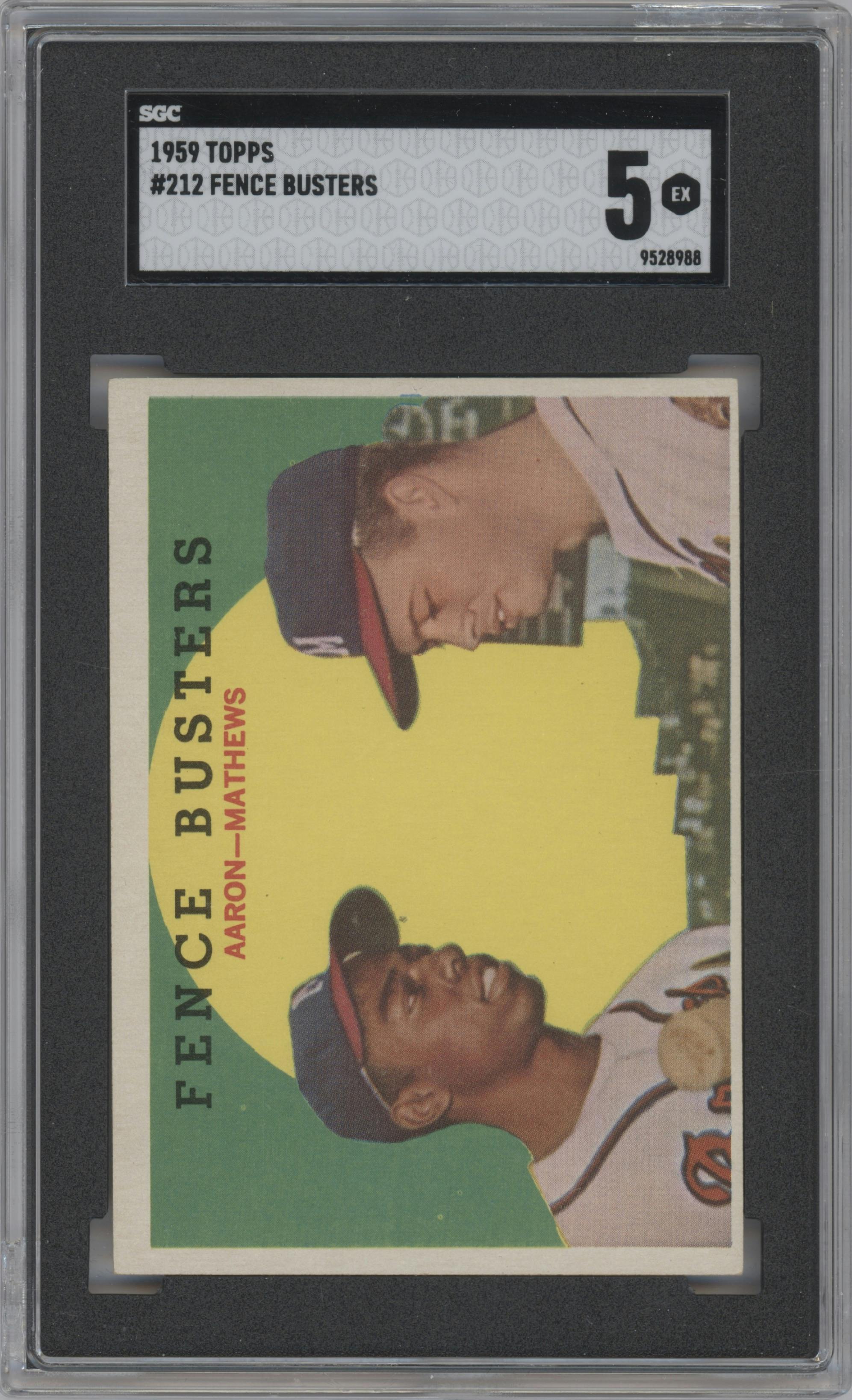 Hank Aaron/Eddie Mathews from the 1959 Topps set graded by PSA and given an overall grade of 5.