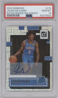 Jalen Williams from the 2022-23 Panini Donruss set featuring a Choice parallel graded by PSA and given an overall grade of 10.
