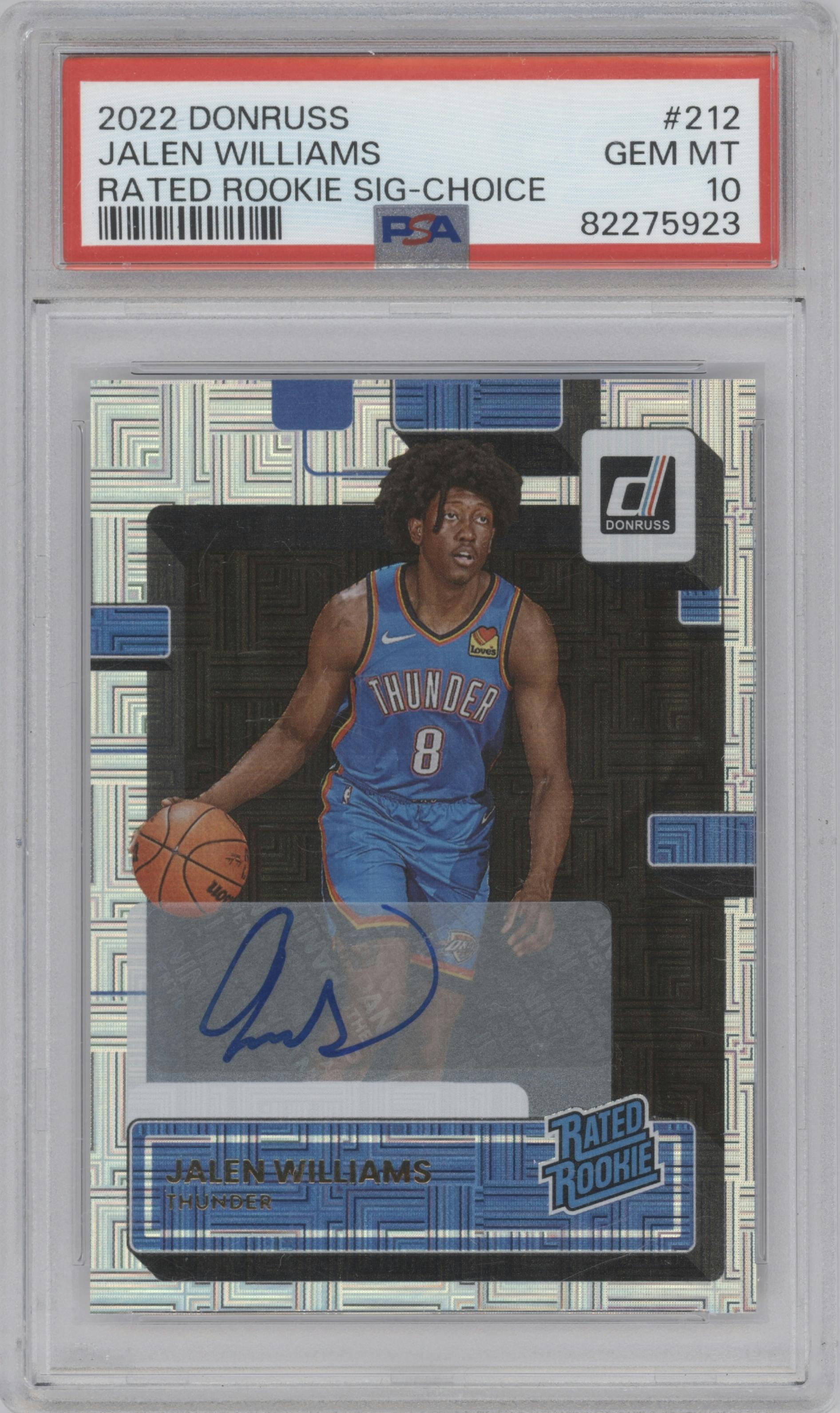 Jalen Williams from the 2022-23 Panini Donruss set featuring a Choice parallel graded by PSA and given an overall grade of 10.