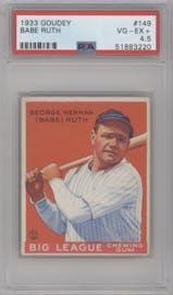 Babe Ruth from the 1933 Goudey set graded by PSA and given an overall grade of 4.5.