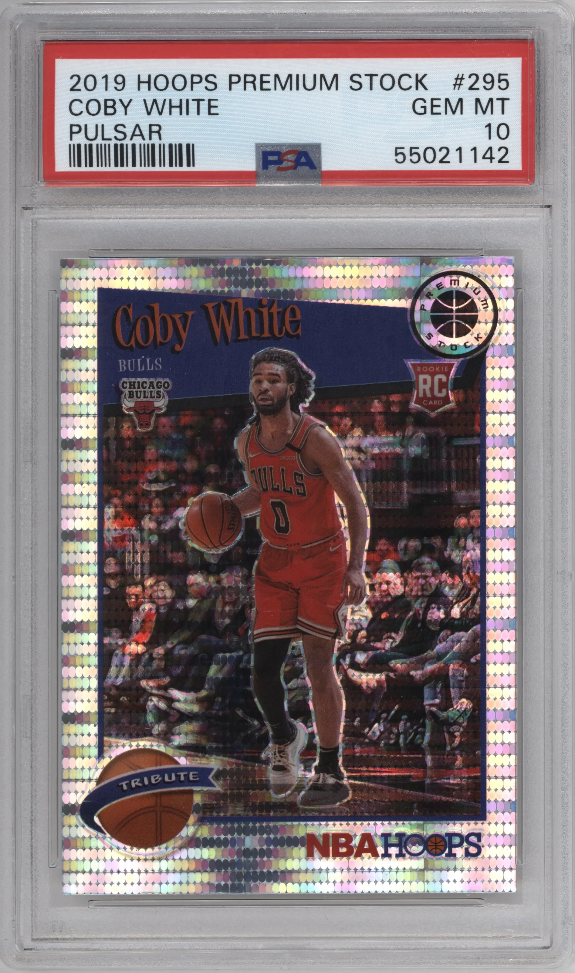 2019 Panini Hoops Premium Stock Tribute Coby White Pulsar PSA 10