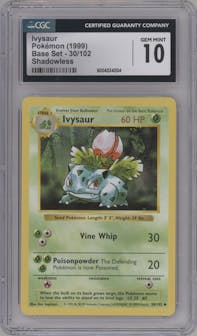 Ivysaur from the 1999 Pokemon set graded by CSG and given an overall grade of 10.