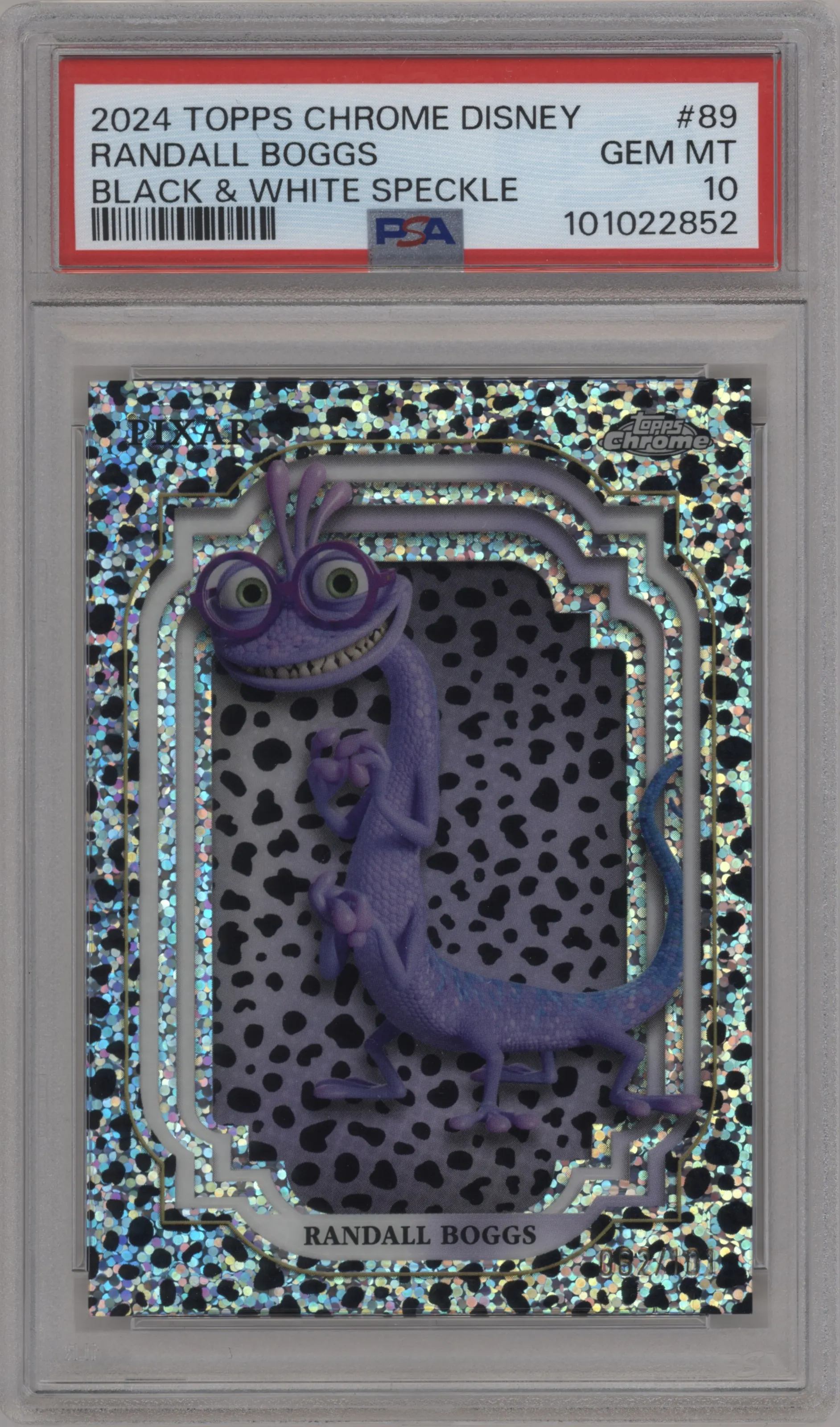 2024 Topps Chrome Disney Randall Boggs Black and White Speckle Refractor #89 PSA 10