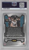 Trevor Lawrence from the 2023 Panini Prizm set featuring a  Green Scope parallel graded by PSA and given an overall grade of 10.