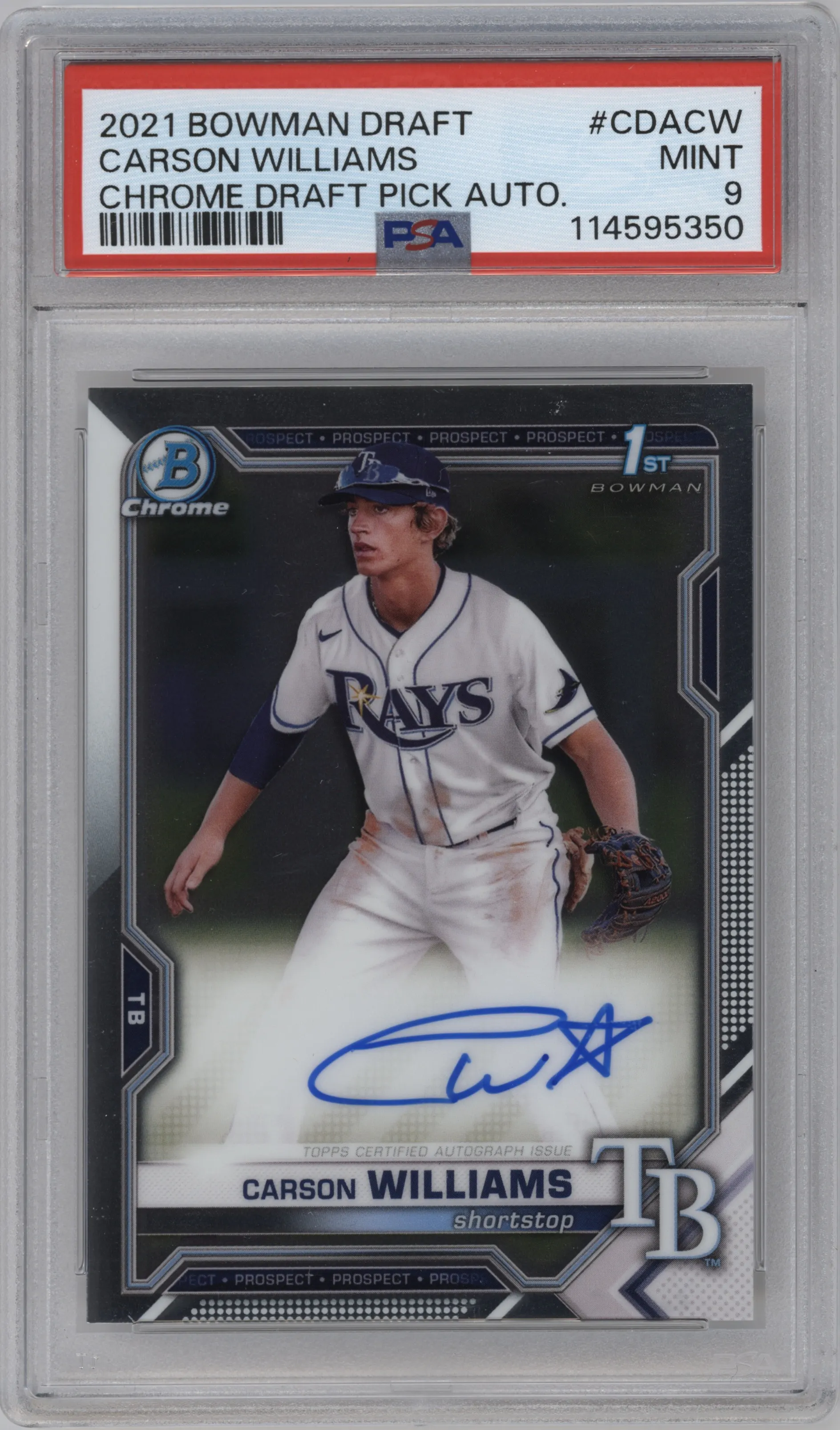2021 Bowman Draft Chr.DP Auto Carson Williams PSA 9