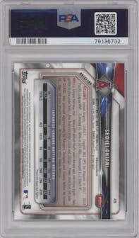 Shohei Ohtani from the 2018 Bowman set graded by PSA and given an overall grade of 10.