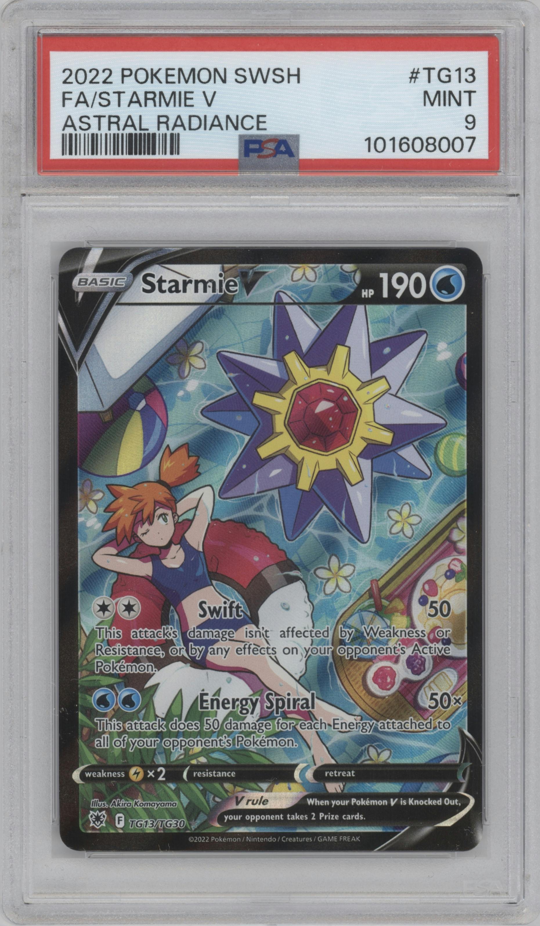 Starmie V from the 2022 Pokemon SWSH set graded by PSA and given an overall grade of 9.
