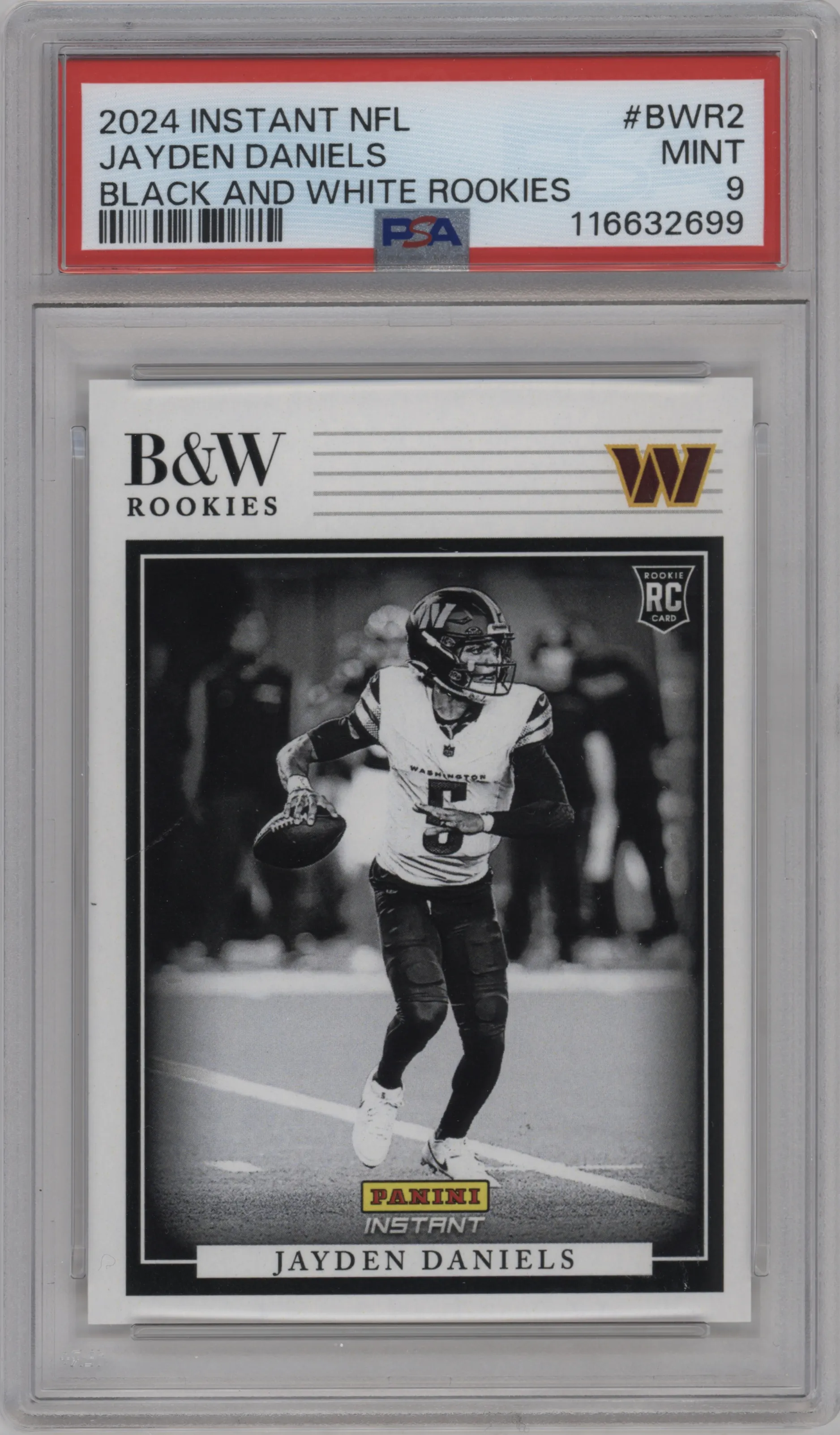 2024 Panini Instant NFL Black & White Rookies Jayden Daniels PSA 9