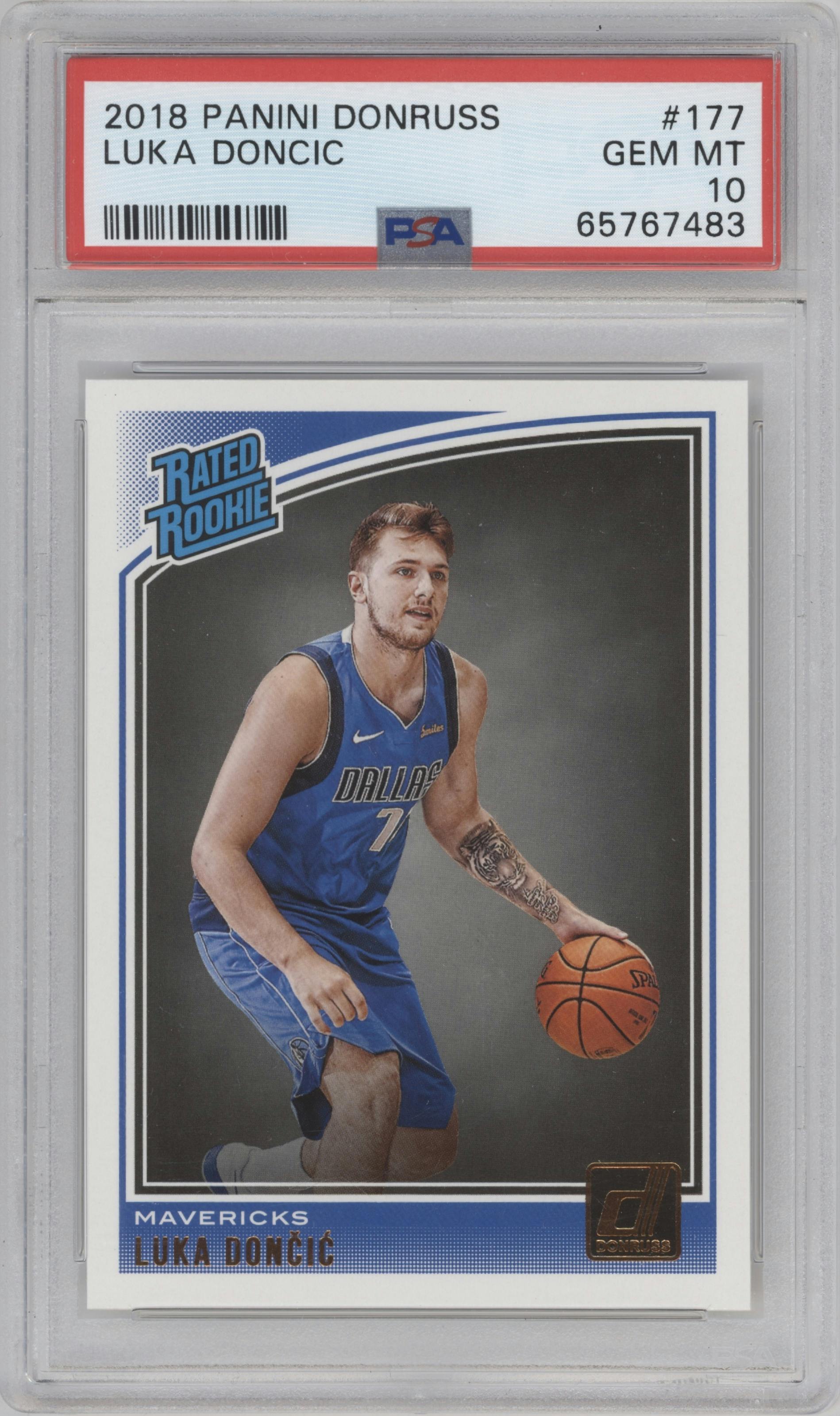 Luka Doncic from the 2018-19 Panini Donruss  set graded by PSA and given an overall grade of 10.