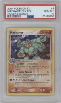 Machamp from the 2004 Pokemon EX set graded by PSA and given an overall grade of 10.