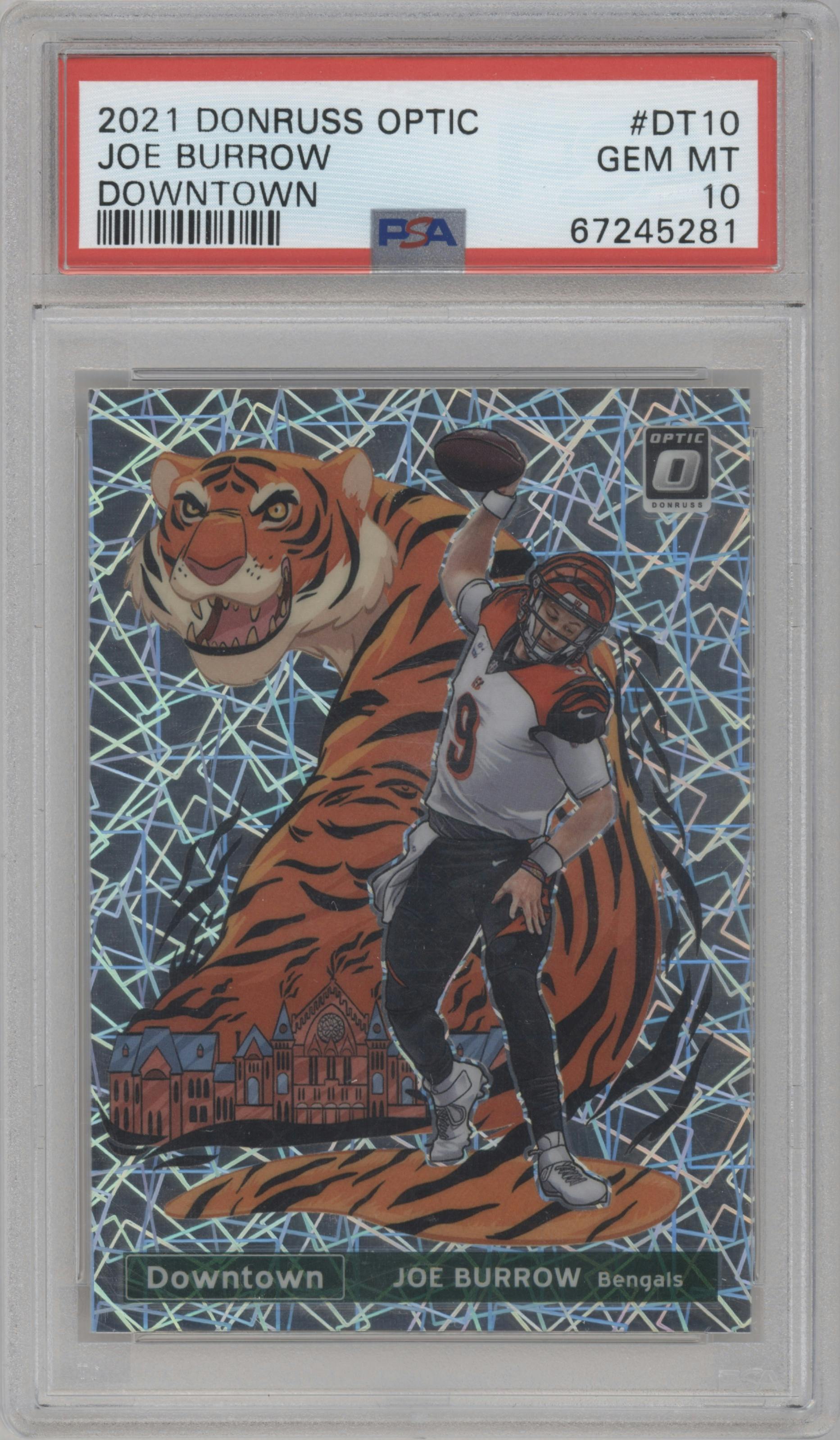 Joe Burrow from the 2021 Panini Donruss Optic set graded by PSA and given an overall grade of 10.