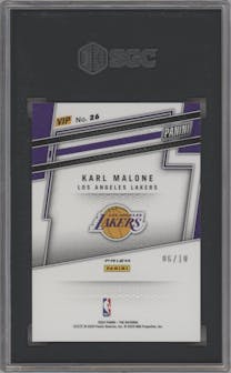Karl Malone from the 2024 Panini The National VIP set featuring a Gold  parallel graded by SGC and given an overall grade of 9.5.