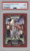 C.J. Stroud from the 2024 Panini Prizm Draft Picks set featuring a Red Flash parallel graded by PSA and given an overall grade of 9.