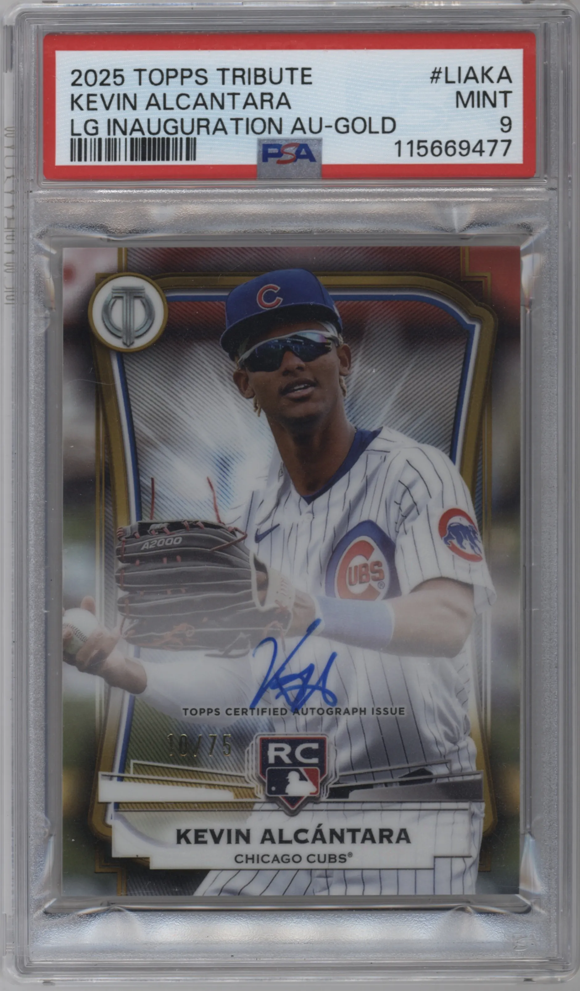 2025 Topps Tribute League inaug. Auto Kevin Alcantara Gold #LIA-KA PSA 9
