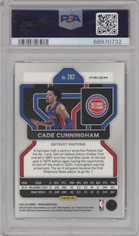 Cade Cunningham from the 2021-22 Panini Prizm  set featuring a Blue NBA 75th Prizm parallel graded by PSA and given an overall grade of 9.