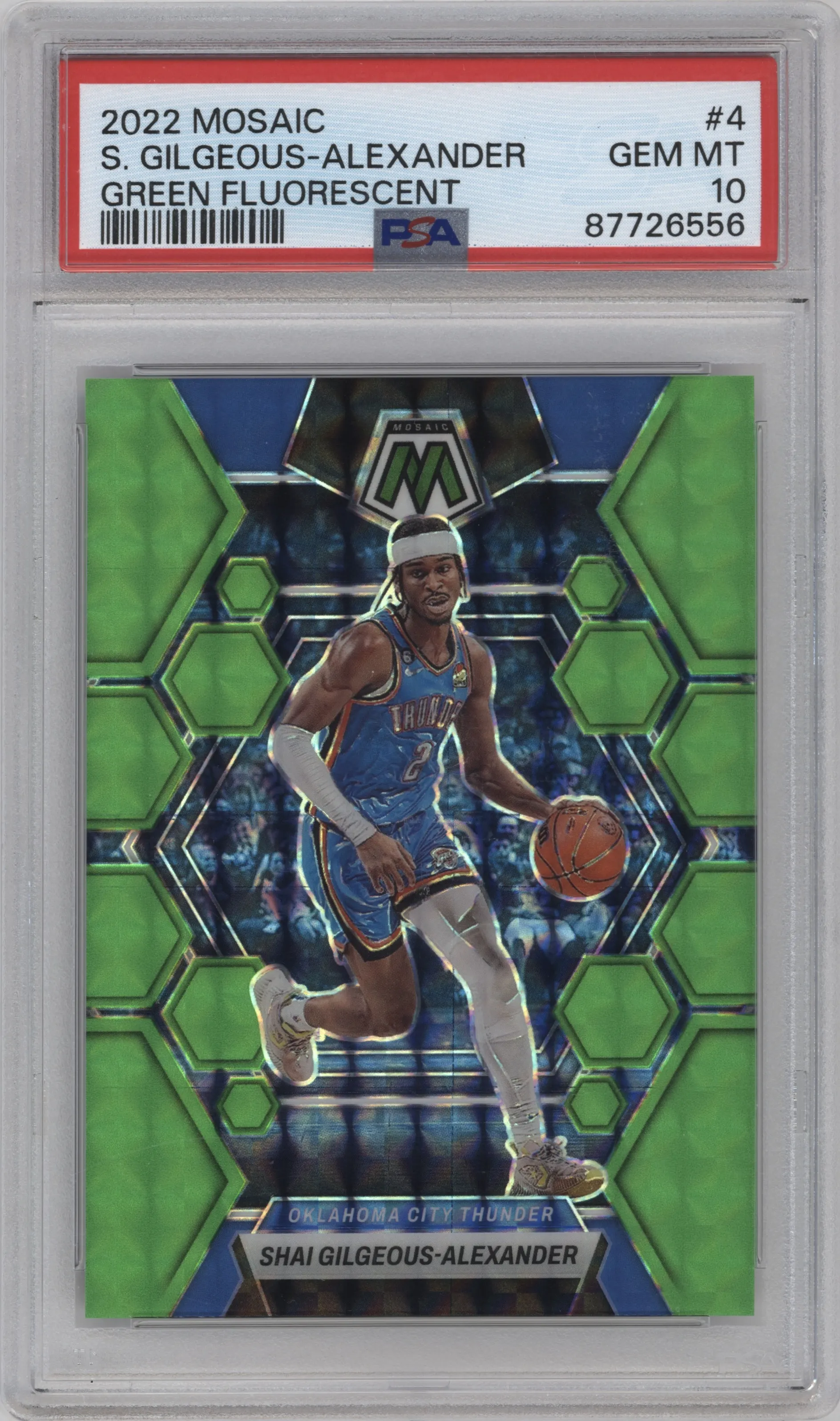 2022 Panini Mosaic Shai Gilgeous-Alexander Green Fluorescent #4 PSA 10