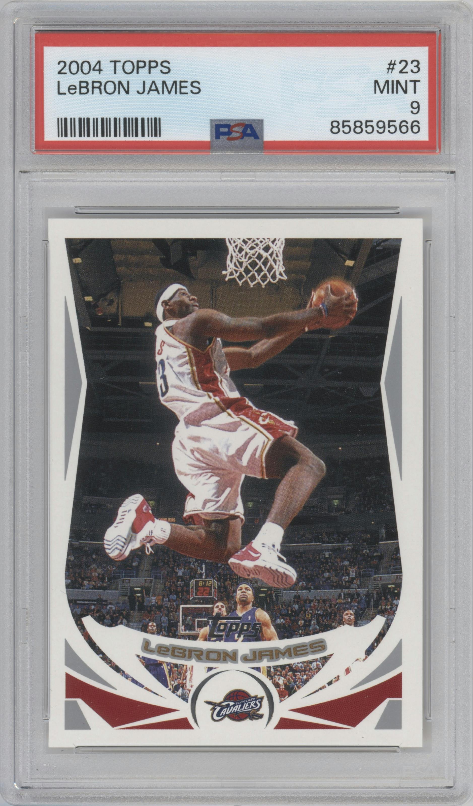 LeBron James from the 2004-05 Topps set graded by PSA and given an overall grade of 9.