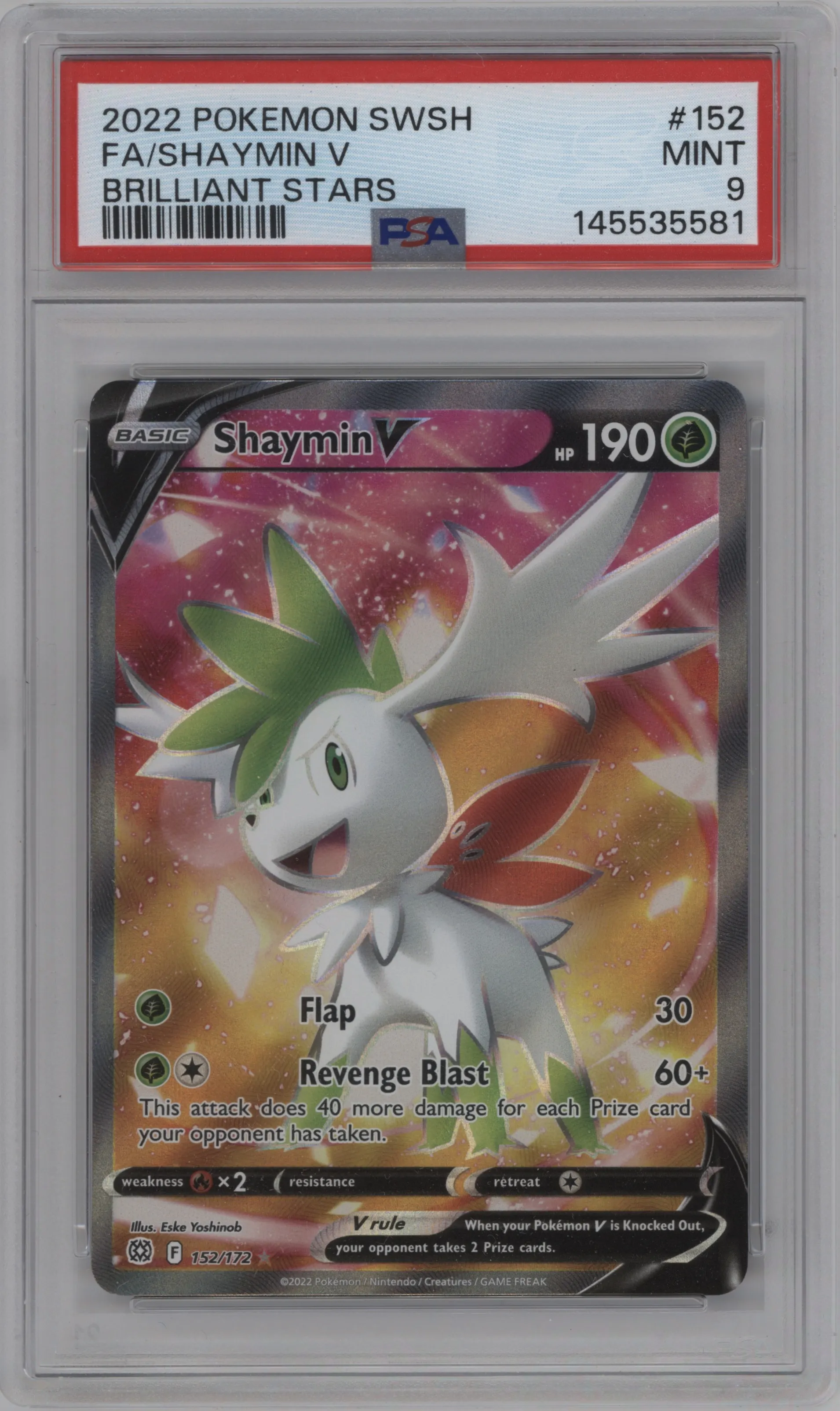 2022 Pokemon SWSH Brilliant Stars Shaymin V #152 PSA 9