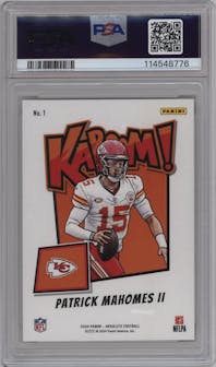 Patrick Mahomes II from the 2024 Panini Absolute set graded by PSA and given an overall grade of 10.