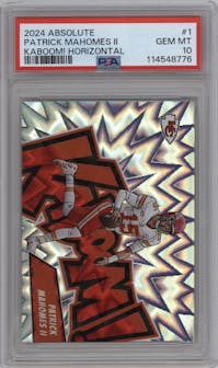 Patrick Mahomes II from the 2024 Panini Absolute set graded by PSA and given an overall grade of 10.