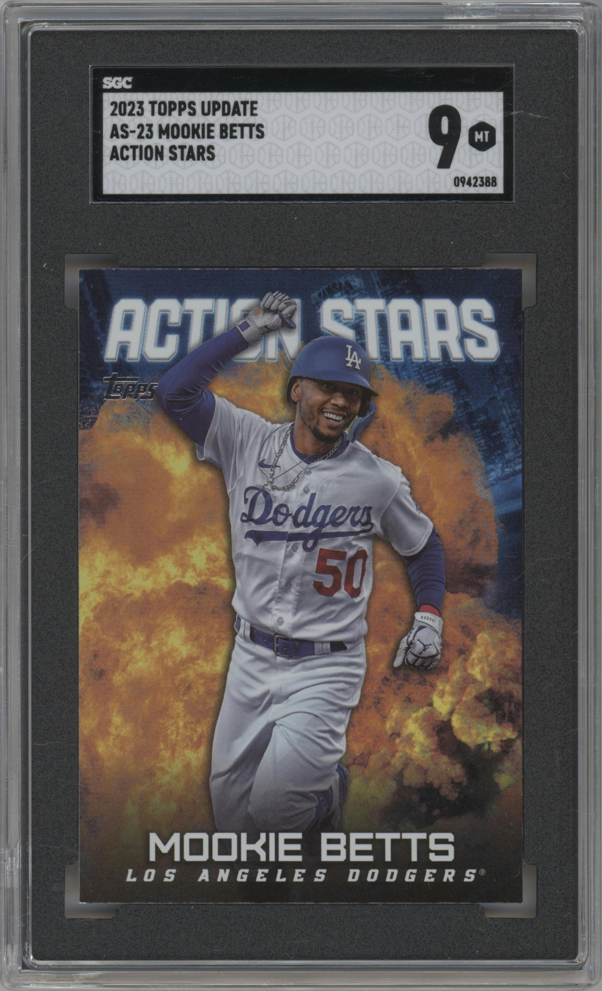 Mookie Betts from the 2023 Topps Update set graded by SGC and given an overall grade of 9.
