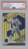 Dak Prescott from the 2021 Panini Mosaic set featuring a Gold Mosaic parallel graded by PSA and given an overall grade of 9.