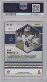 Dak Prescott from the 2021 Panini Mosaic set featuring a Gold Mosaic parallel graded by PSA and given an overall grade of 9.