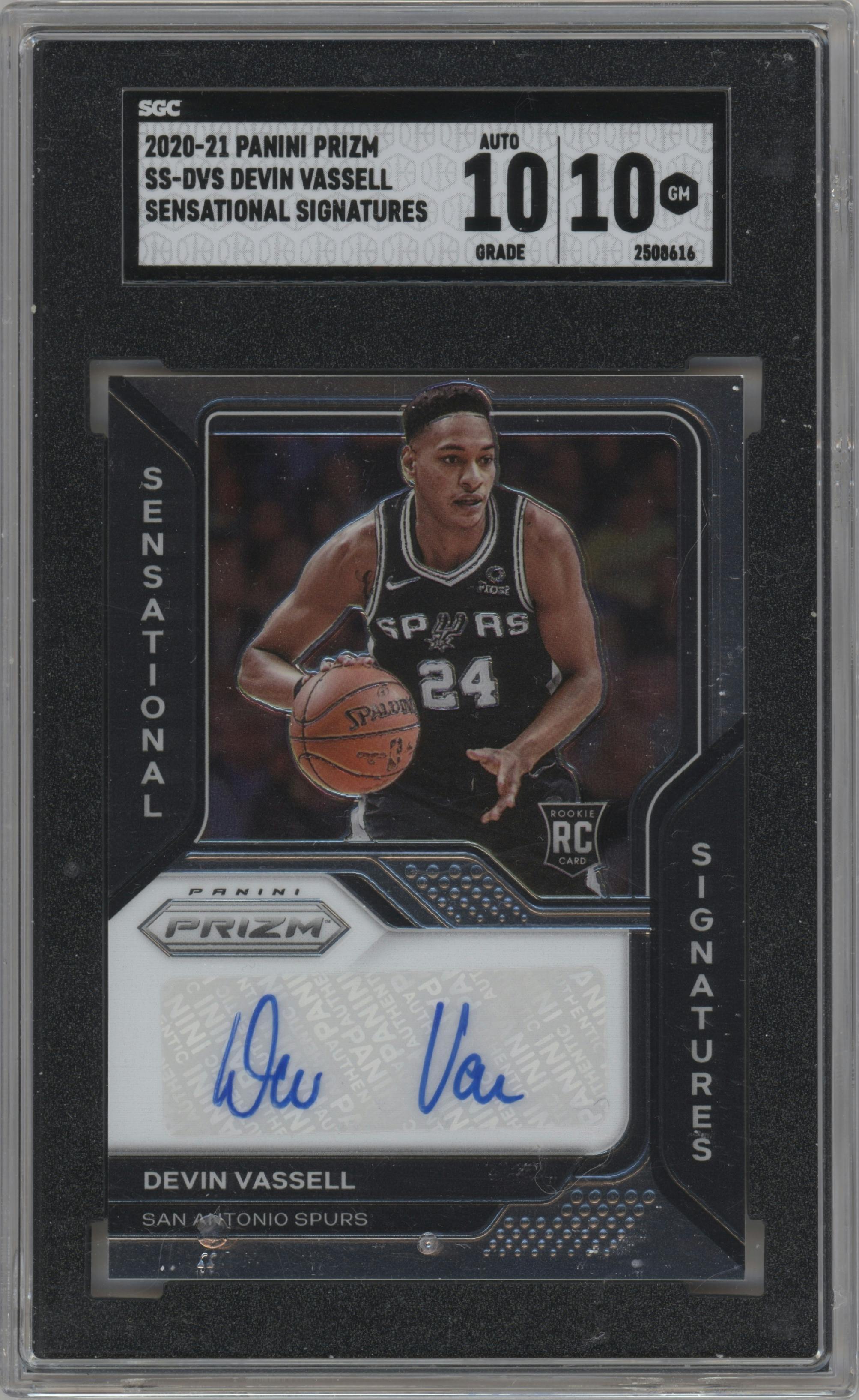 Devin Vassell from the 2020-21 Panini Prizm set graded by SGC and given an overall grade of 10.