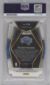 Franz Wagner from the 2021-22 Panini Select set featuring a Purple Die-Cut parallel graded by PSA and given an overall grade of 10.
