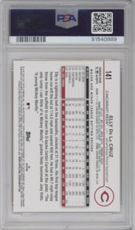 Elly De La Cruz from the 2024 Topps  set featuring a Yellow parallel graded by PSA and given an overall grade of 10.