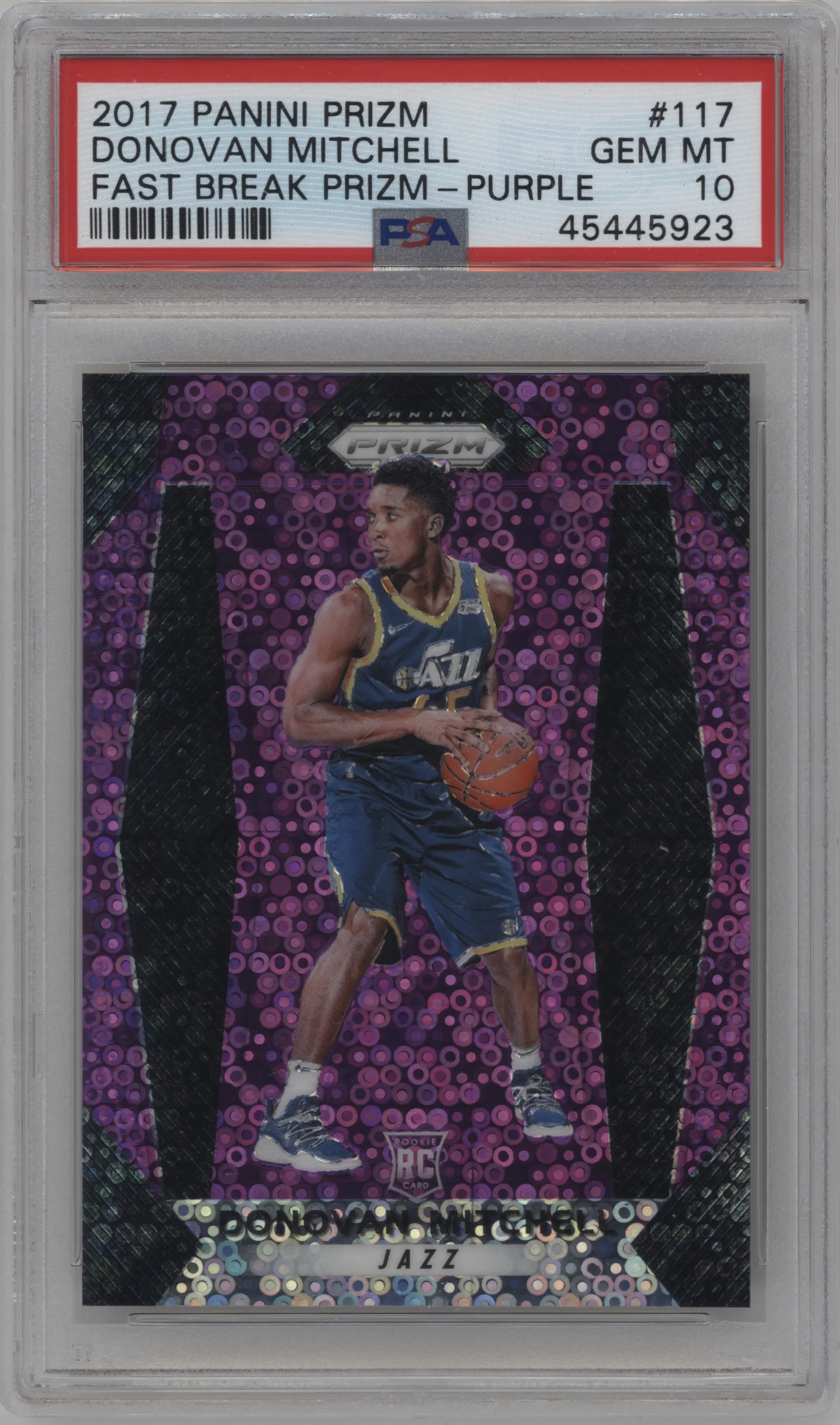 2017 Panini Prizm Donovan Mitchell Fast Break Purple PSA 10