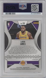 LeBron James from the 2019-20 Panini Prizm set featuring a Silver Prizm parallel graded by PSA and given an overall grade of 10.