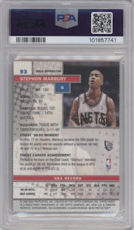 Stephon Marbury from the 1999-00 Topps Finest set featuring a Gold Refractor parallel graded by PSA and given an overall grade of 10.