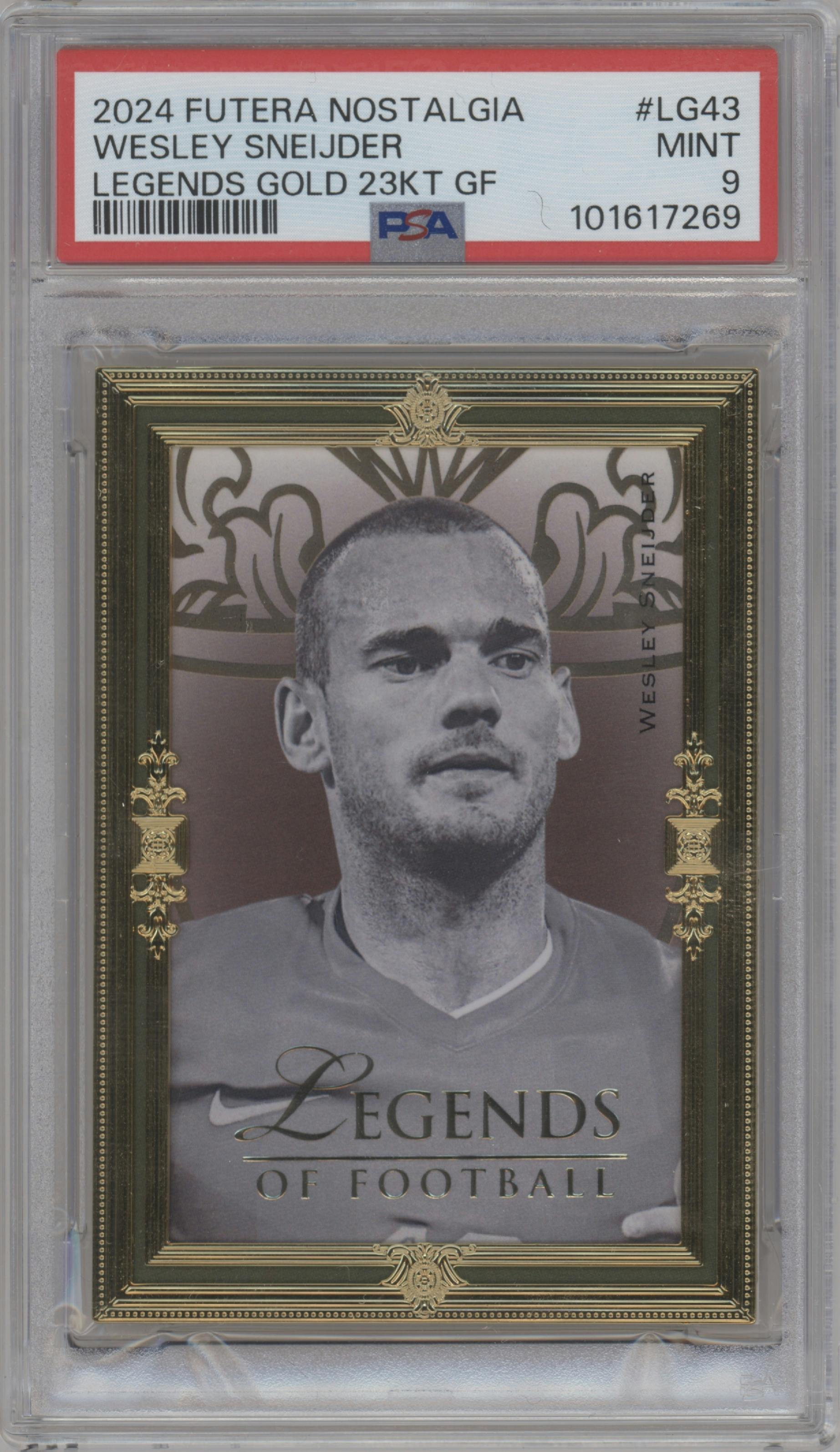 Wesley Sneijder from the 2024 Futera Nostalgia set graded by PSA and given an overall grade of 9.