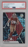 Nick Bosa from the 2020 Panini Mosaic set featuring a Genesis parallel graded by PSA and given an overall grade of 9.